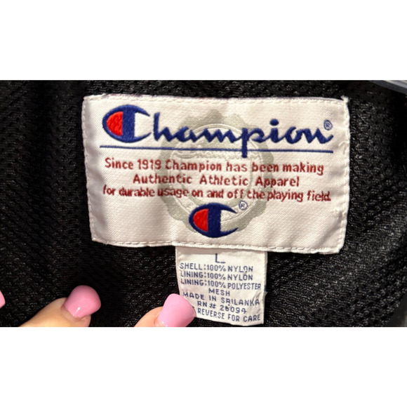 Vintage Champion Jacket Hoodie Windbreaker Large Blue Y2K Zip Pockets Mesh Lined - Picture 3 of 9